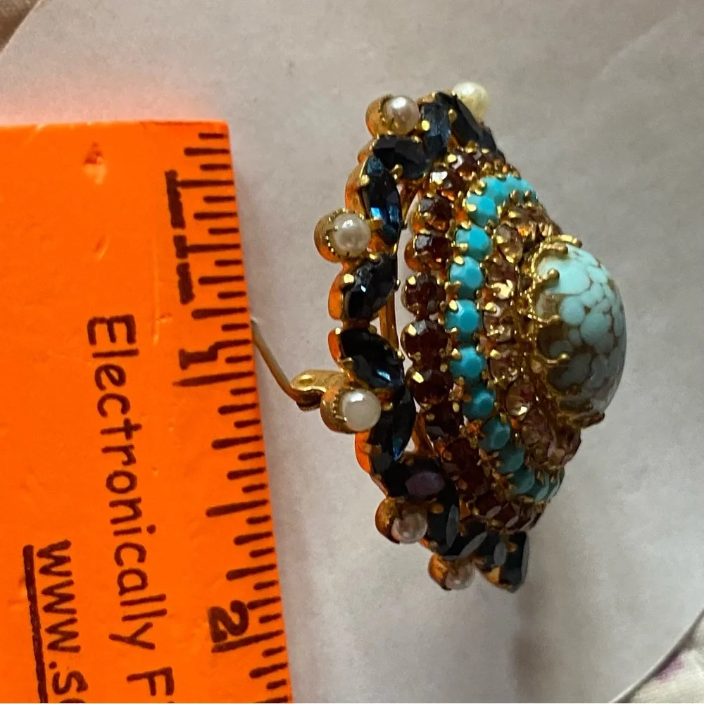 Vintage Juliana Style Brooch Blue Larimar Turquoise Sapphire and Pearls